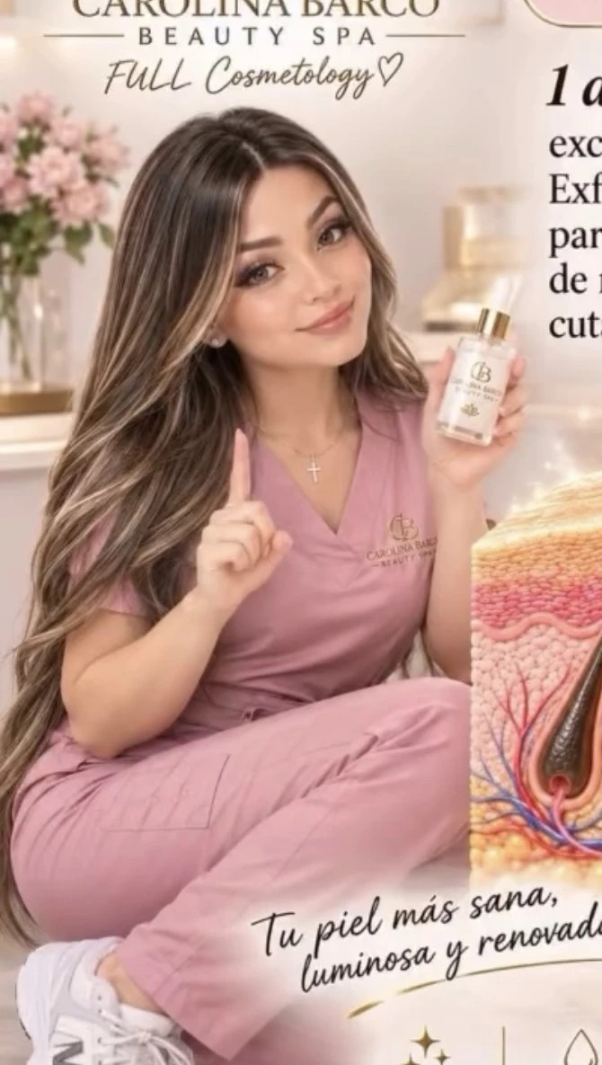Carolina Barco, cosmetóloga, presentando productos de cuidado de la piel